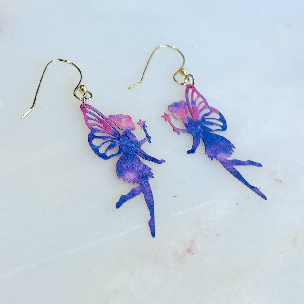 Tinkerbell‎ painted enamel 14k gold plated earrings NWT